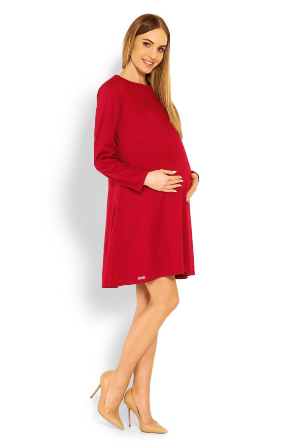Klasické voľné tehotenské šaty s áčkovým strihom červené