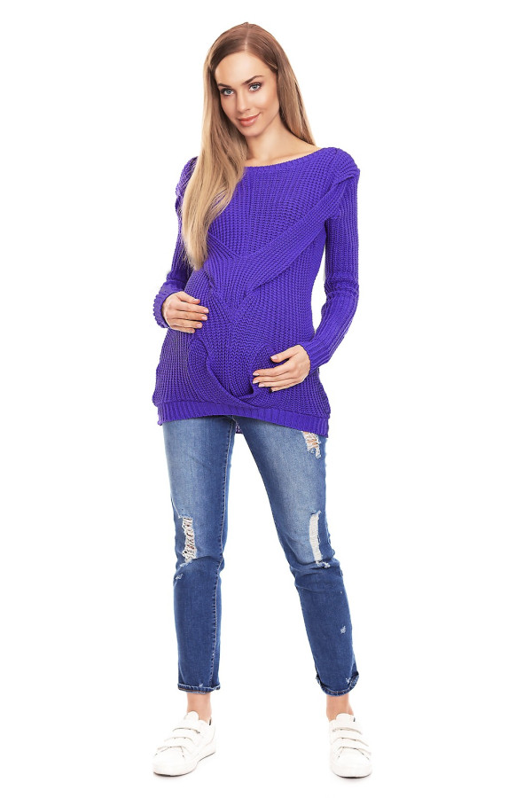 Tehotenský sveter s prekladaným vzorom model 40029 fialový