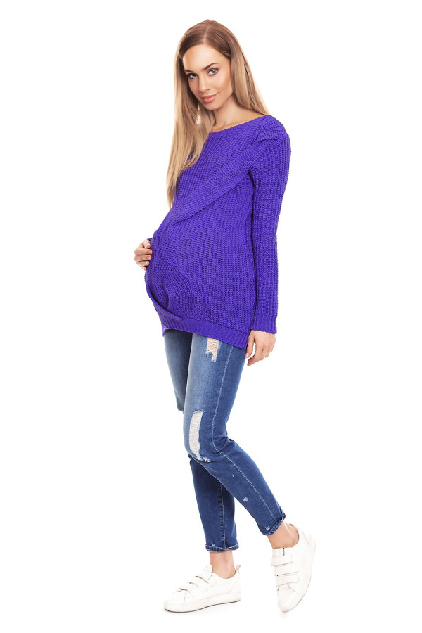 Tehotenský sveter s prekladaným vzorom model 40029 fialový