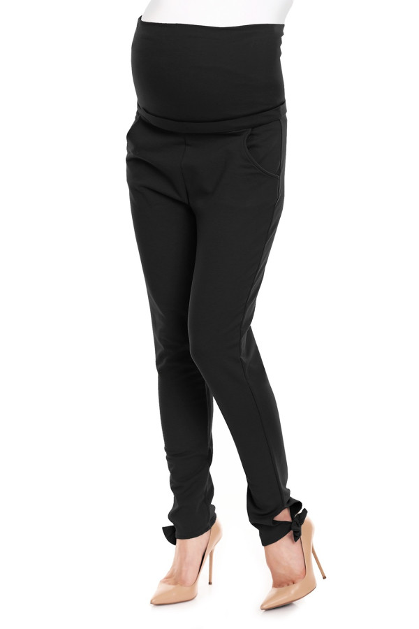 Tehotenské nohavice s mašličkami na členkoch model 0135 čierne