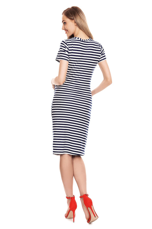 Pruhované midi tehotenské šaty model 0128 farba námornícka modrá