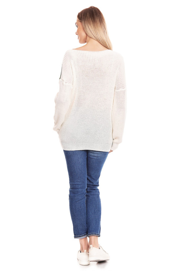 Trojfarebný tehotenský sveter model 40023 farba khaki+ecru