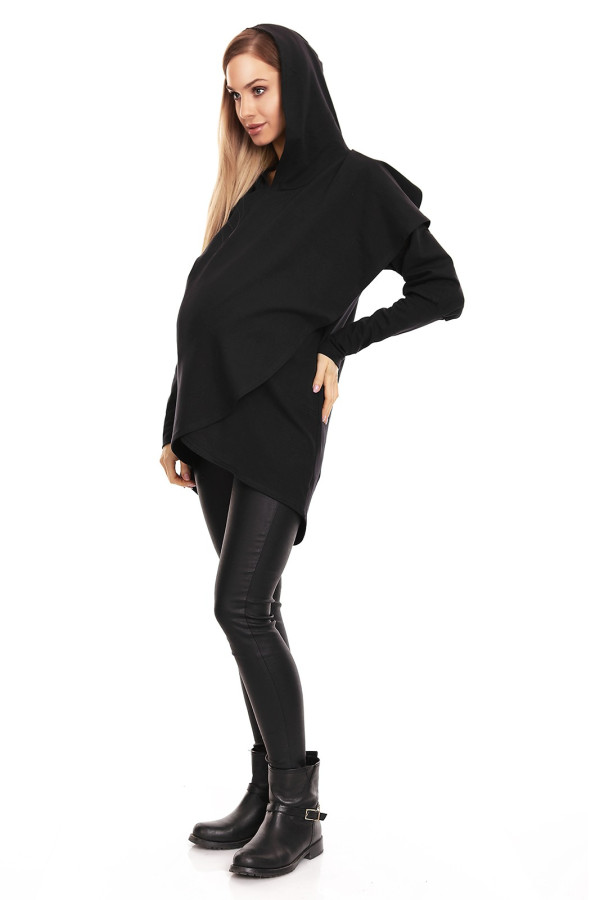 Tehotenská kardigánová mikina s kapucňou v zavinovacom štýle model 0146 čierna