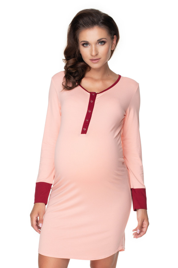Tehotenská nočná košeľa s rozopínacím výstrihom model 0160 pudrovo ružová