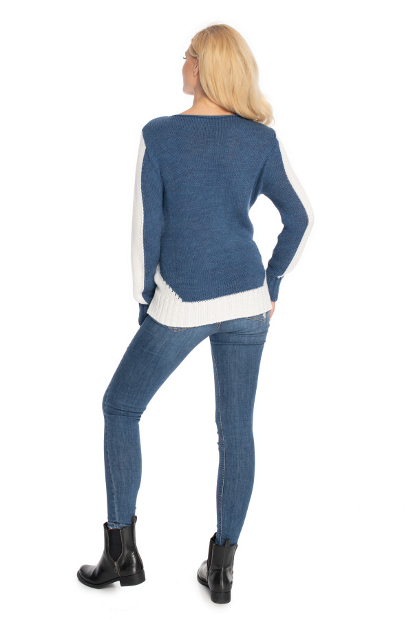 Tehotenský sveter s lodičkovým dekoltom 70038 farba džínsová