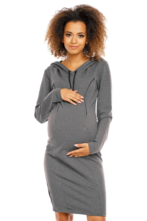 Tehotenské šaty s kapucňou a s priestorom na kojenie model 1580 grafitové