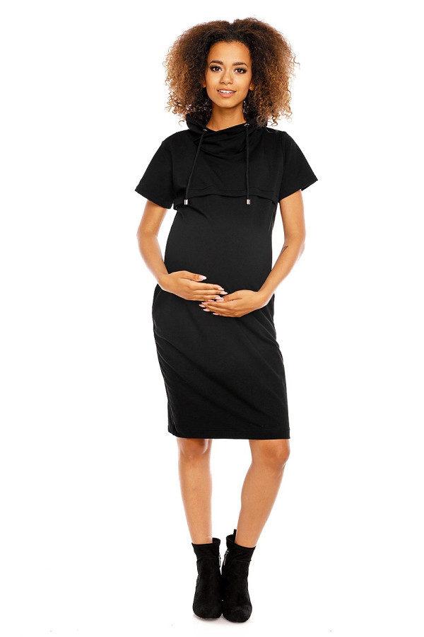 Tehotenské šaty v štýle mikiny s priestorom na kojenie model 1581 čierne