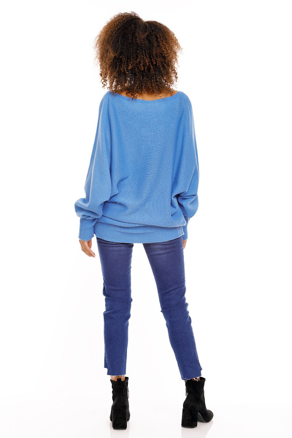 Voľný sveter s netopierími rukávmi model 70003 farba džínsová