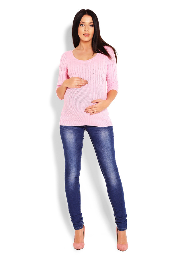 Tehotenský úpletový sveter s fit strihom model 70008C farba ružová