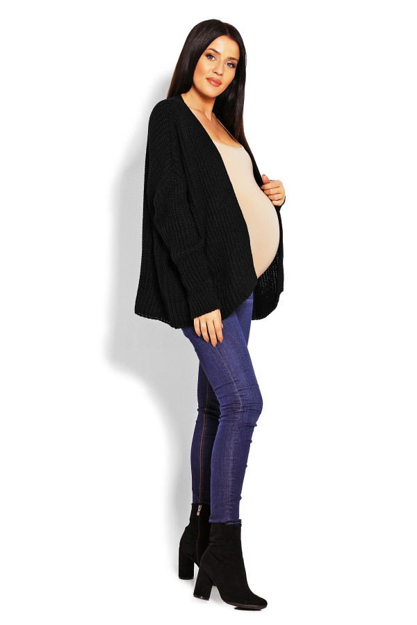 Hrubý tehotenský kardigánový sveter model 70010C čierny