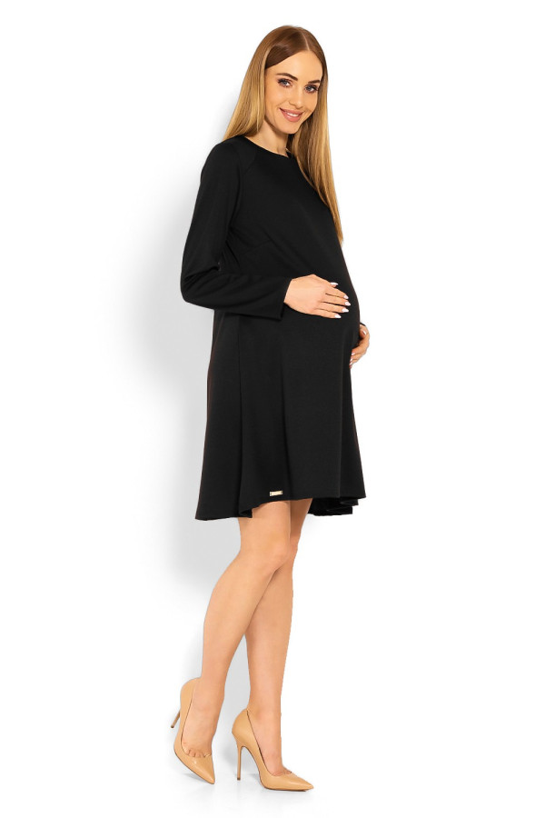 Klasické voľné tehotenské šaty s áčkovým strihom čierne