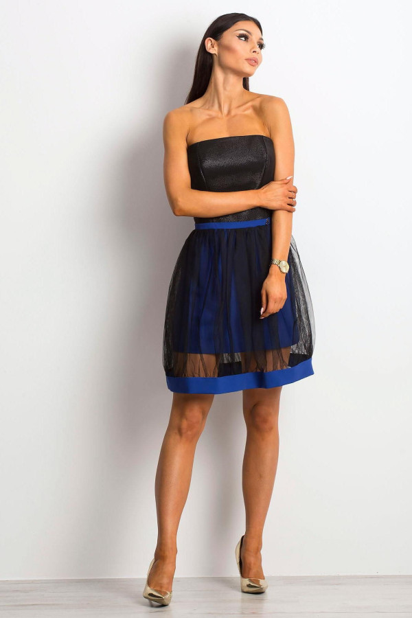 Korzetové koktejlové šaty s tylom model 89236 farba kráľovská modrá+čierna