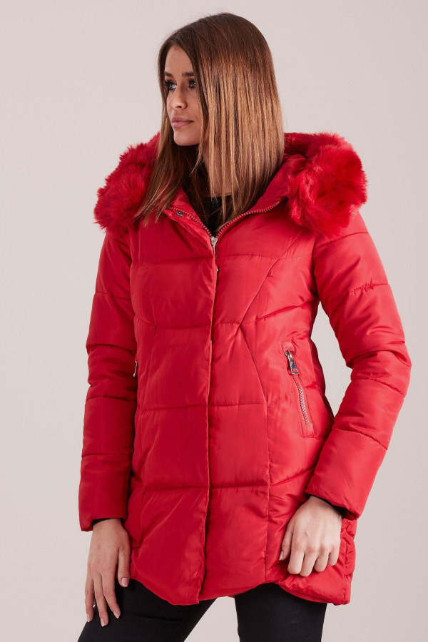 Zimná bunda s kapucňou model 19308 červená