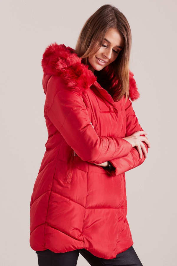 Zimná bunda s kapucňou model 19308 červená