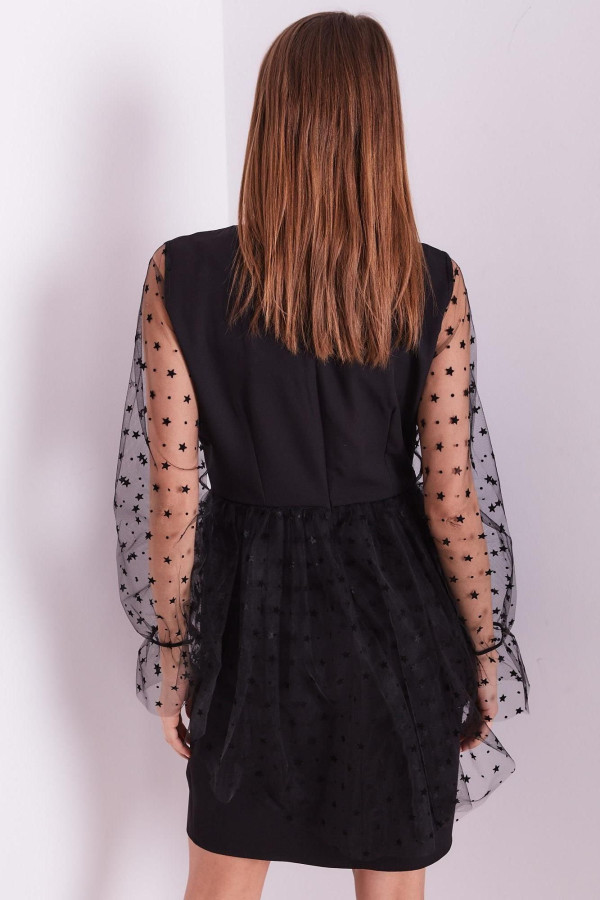Elegantné šaty s tylovými rukávmi model 0295 čierne