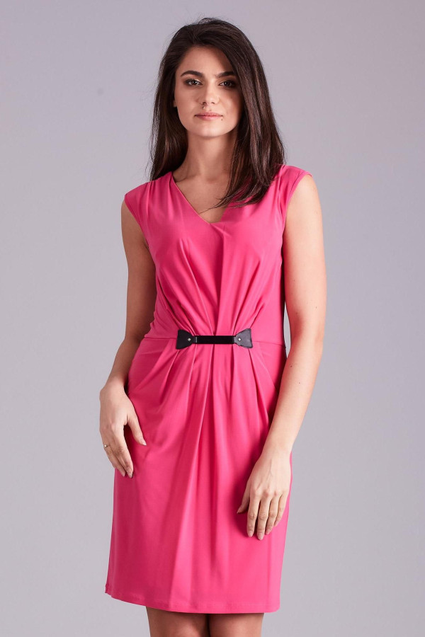 Krátke šaty s koženkovou sponou v páse model 21884 ružové