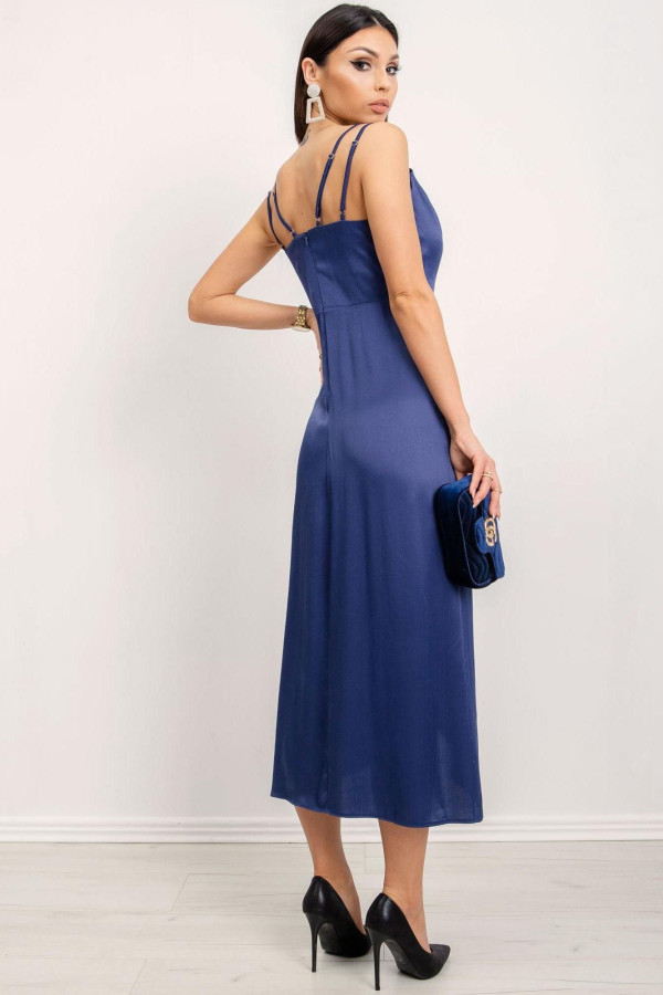 Midi koktejlové šaty na ramienka model 14151 farba kráľovská modrá