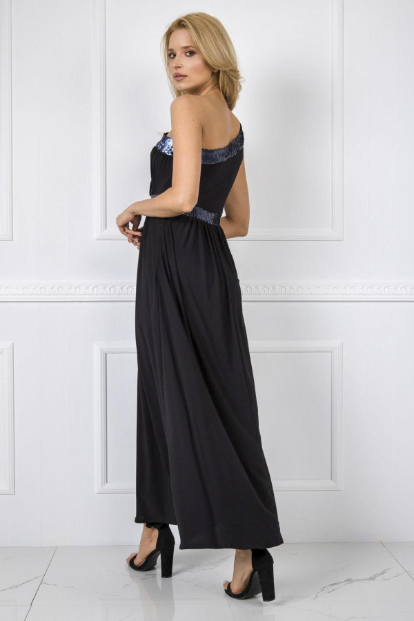 Asymetrické šaty Ashley s nariasením a flitrami čierne