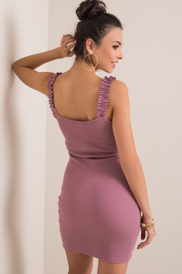 Šaty Majorca z vrúbkovaného materiálu s nariasenými ramienkami fialové