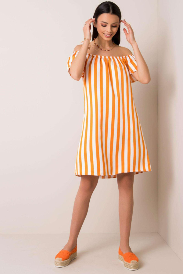 Pruhované šaty Kerri v štýle Hispánka oranžové+biele
