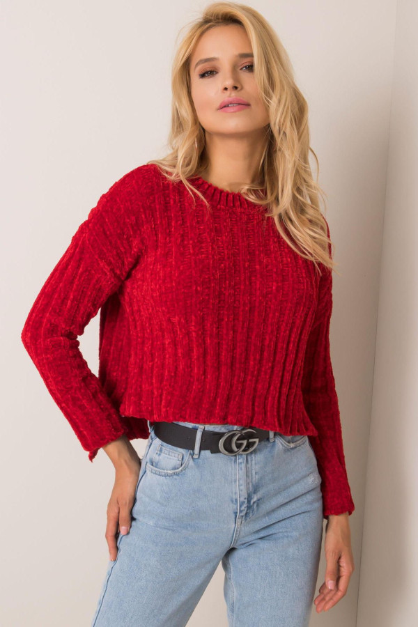 Krátky sveter Olivia s predlženou zadnou časťou červený