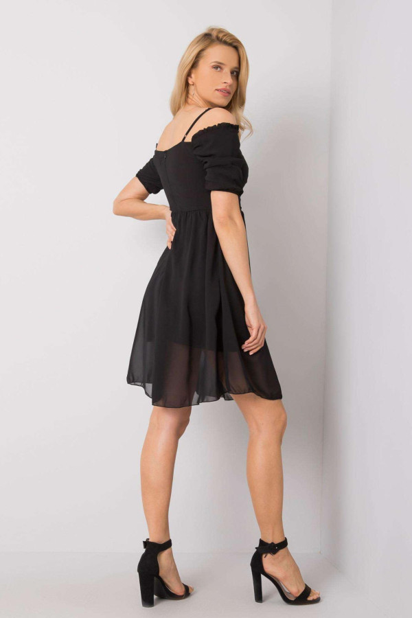 Krátke áčkové šaty Tamara s nariasením v dekolte čierne