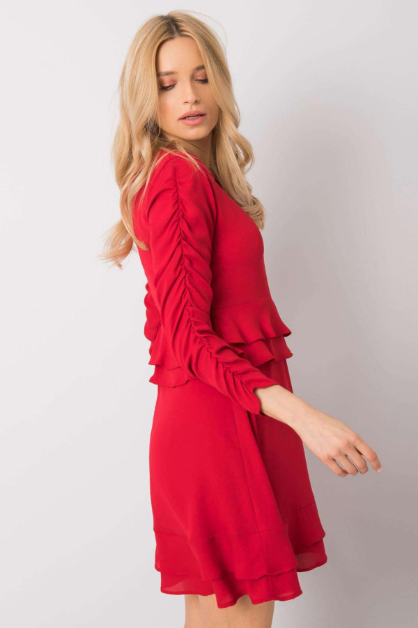 Krátke volánové šaty Camilla s nariasením na rukávoch červené