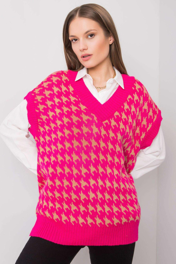 Vestičkový sveter Zahara s retro vzorom ružový