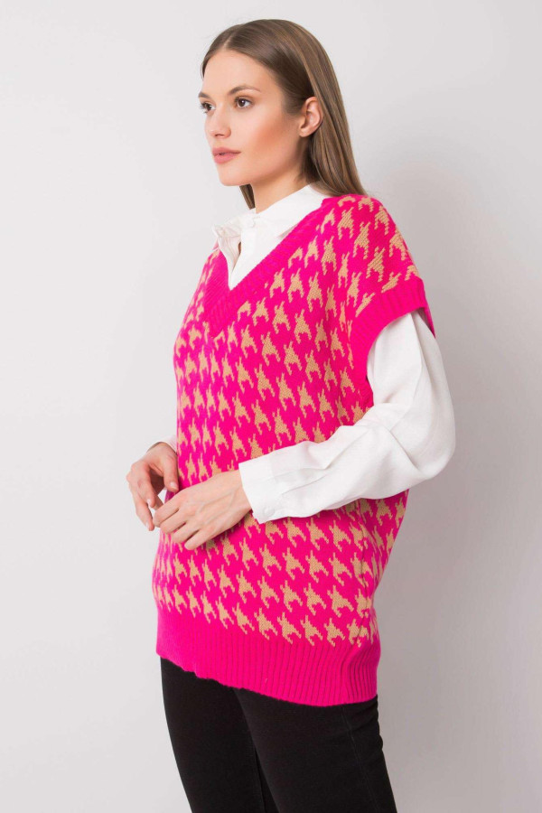 Vestičkový sveter Zahara s retro vzorom ružový