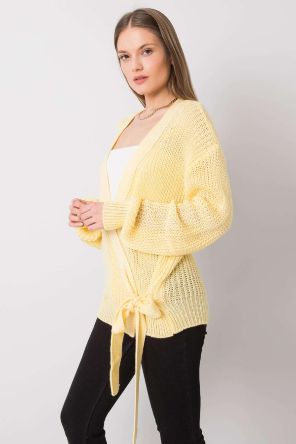Kardigánový sveter Daisy s viazaním v bokoch svetlý žltý