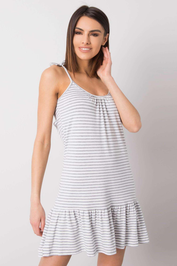 Krátke volánové šaty Seaside s ramienkami na šnurovanie biele+šedé