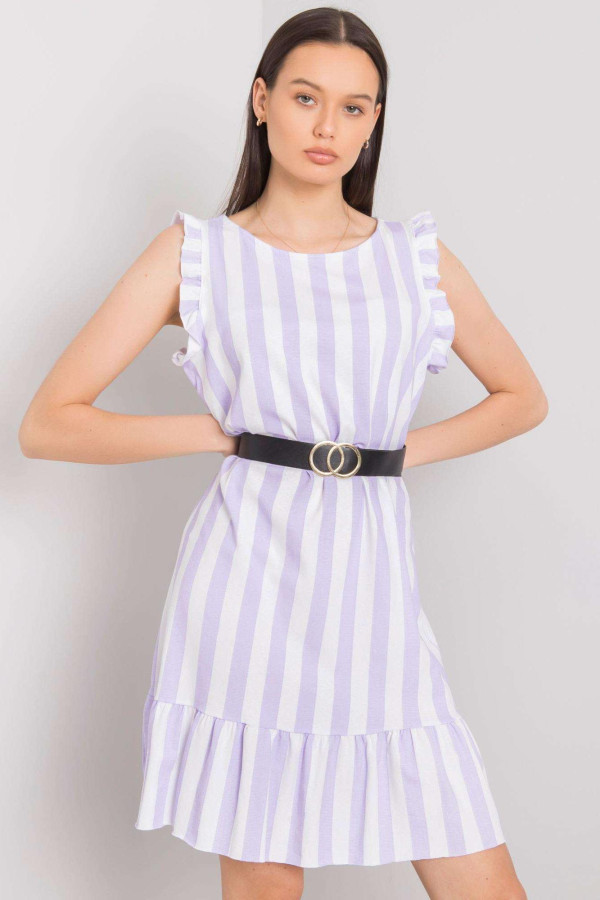 Pruhované volánové šaty Maude s opaskom farba lila+biela