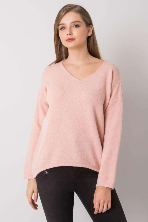 Oversize sveter Georgia s véčkovým dekoltom pudrovo ružový