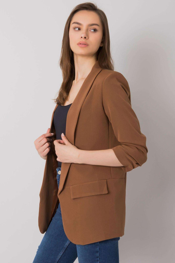 Elegantné sako s nariasenými rukávmi model 52014 hnedé