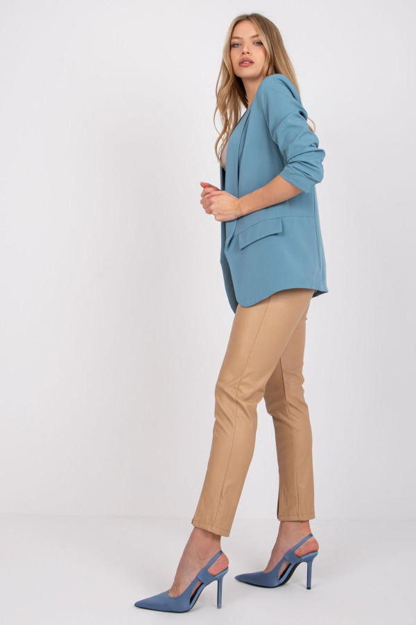 Elegantné sako s nariasenými rukávmi model 52014 farba džínsová