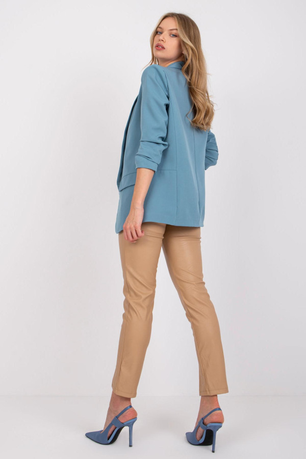 Elegantné sako s nariasenými rukávmi model 52014 farba džínsová