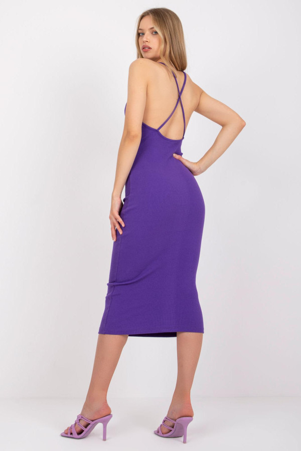 Midi šaty na ramienka Kira s odhaleným chrbátom fialové