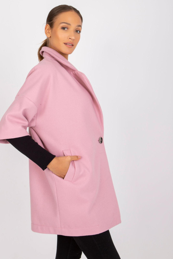 Oversize kabát s trojštvrťovým rukávom model 40930 pudrovo ružový