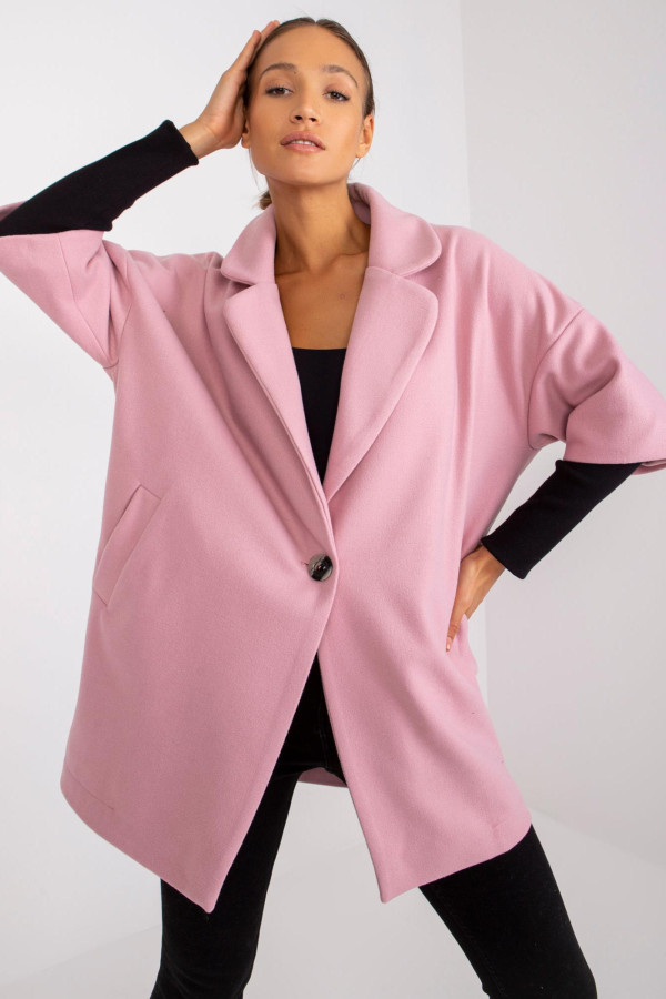 Oversize kabát s trojštvrťovým rukávom model 40930 pudrovo ružový