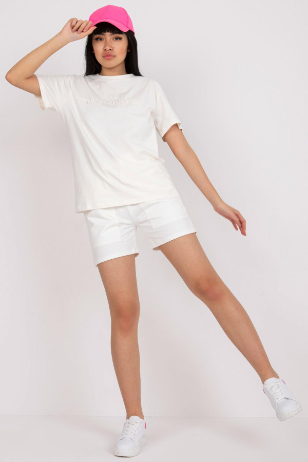 Súprava šortiek a trička s vyšívaným nápisom Shine & Bright biela