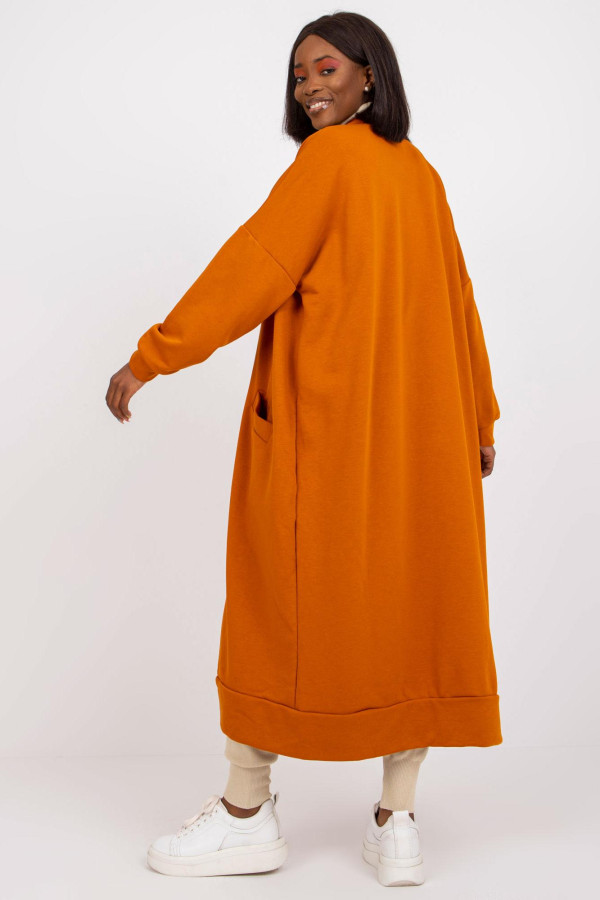 Dlhý bavlnený kardigán s vreckami model 67203 oranžový