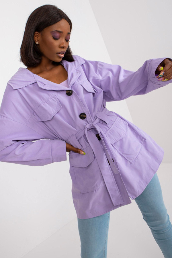 Tenký jesenný kabátik s opaskom model 4222 farba lila