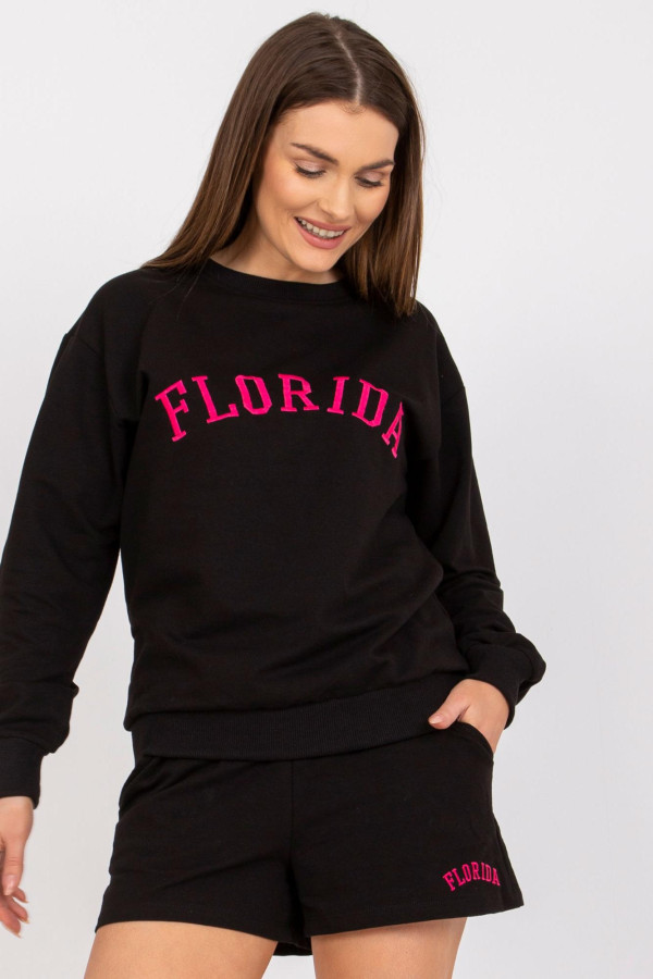 Súprava šortiek a mikiny s vyšívaným nápisom Florida čierna