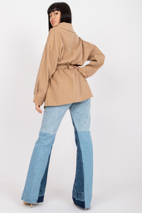 Tenký jesenný kabátik s opaskom model 4222 farba camel