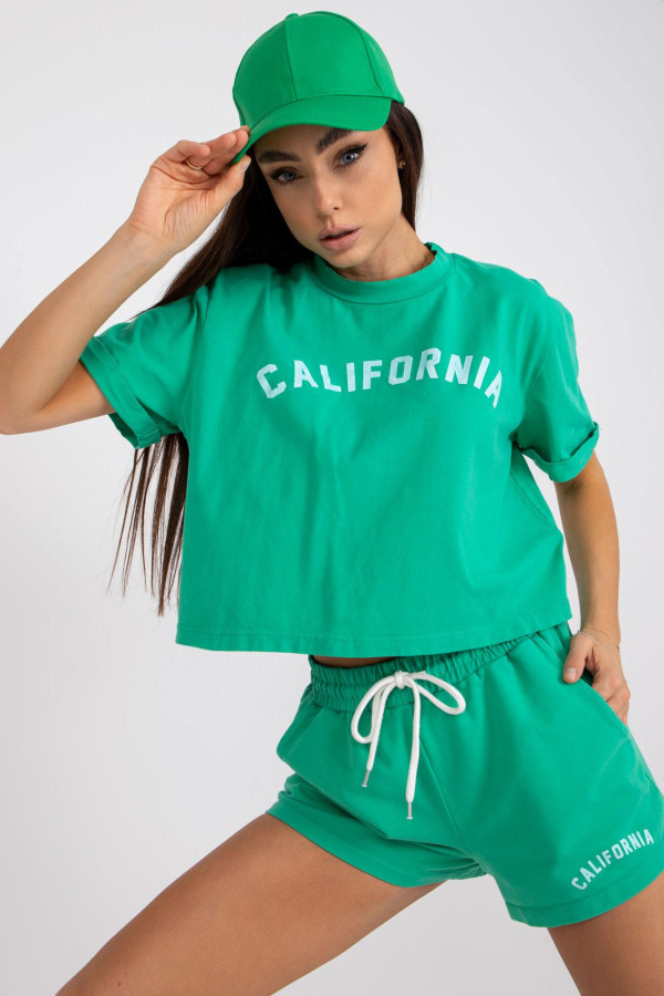 Bavlnená súprava šortiek a trička s nápisom California zelená