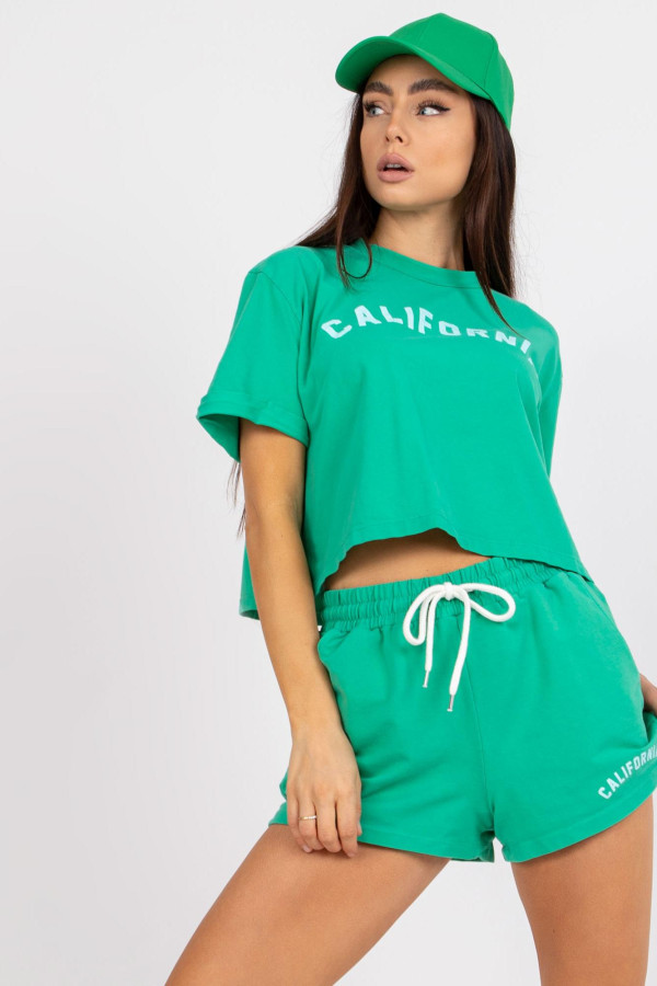 Bavlnená súprava šortiek a trička s nápisom California zelená