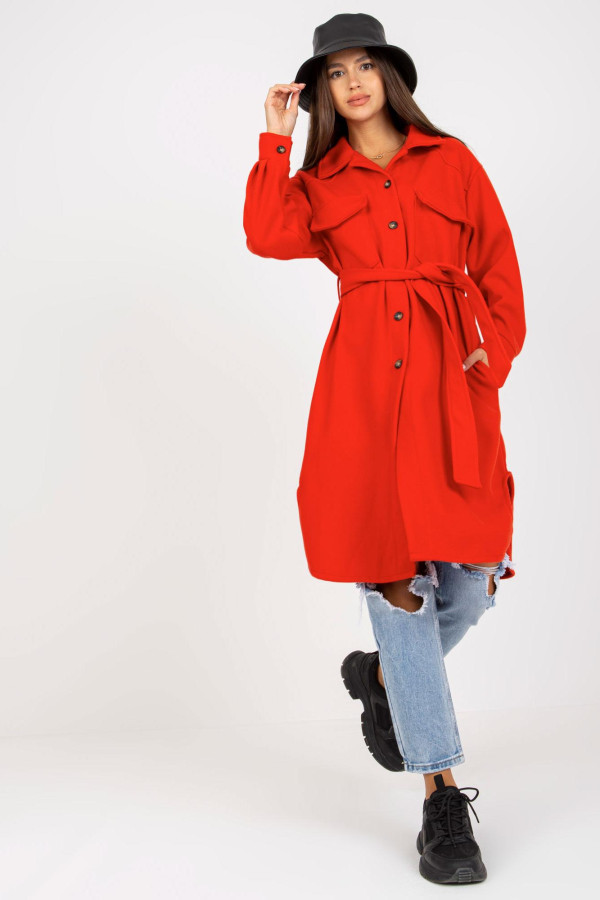 Kabát s opaskom model 31587 červený
