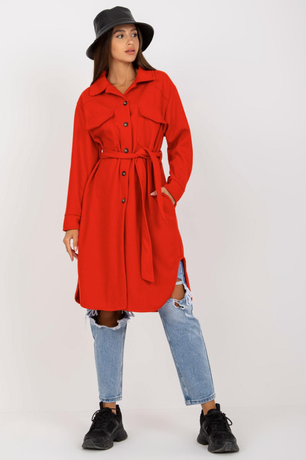 Kabát s opaskom model 31587 červený