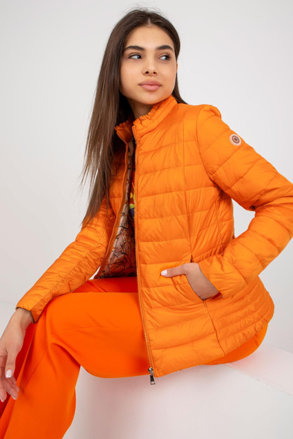 Prešívaná bunda s kvetinovým futrom model 200295 oranžová