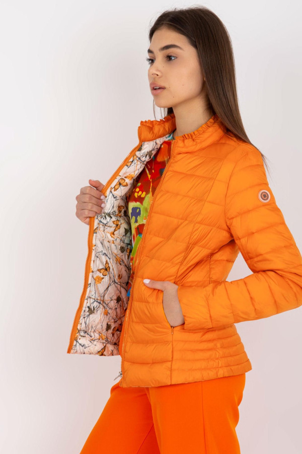 Prešívaná bunda s kvetinovým futrom model 200295 oranžová